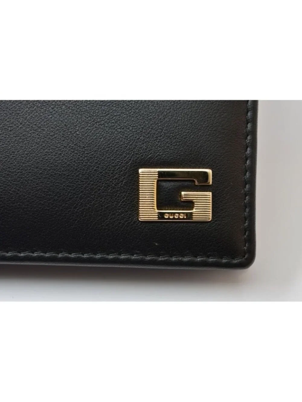 Gucci Wallet Vintage Folded Leather Black Gold